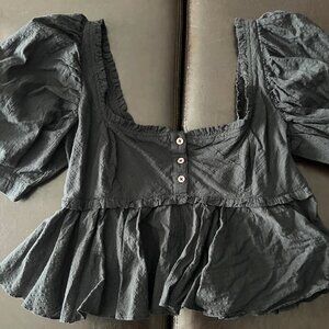 Free People Leave It To Me Top Babydoll Puff Sleeve Size Small Black